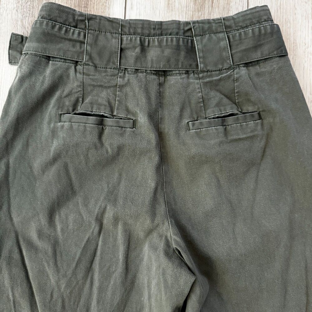Banana Republic Olive Green Barrel Leg Crop Twill Belted Paper Bag High Waist 2 - Picture 6 of 16